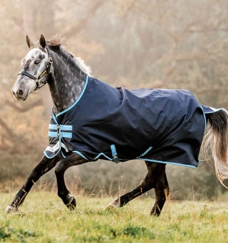 Horseware Irland Amigo Bravo 12 Original Pferdedecke (100g Medium-Lite), Marineblau (mit türkis-aqua-blauem Rand), Größe:66