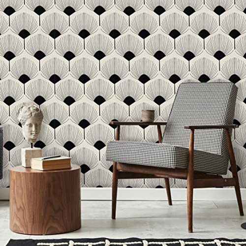 Retro Art Peel and Stick Wallpaper | Removable Self Adhesive Beige Floral Pattern | Boho Wallpaper | Eco Friendly (Sample 12 W x 8 H)