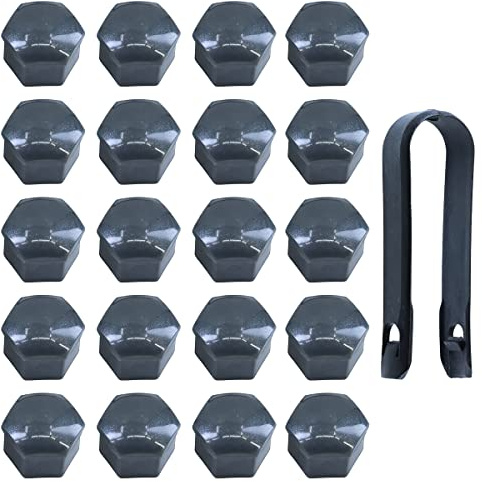 Selyse 20 Stück Kappen Radschrauben 17mm Kunststoff Nut Universal Radmuttern Kappen mit Abziehhaken(Grau)