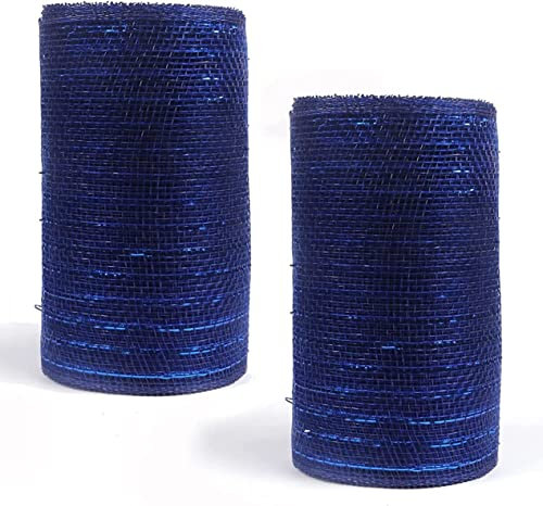 YYCRAFT 2 Stück 25,4 cm metallisches Poly-Mesh-Band (insgesamt 20 m, Marineblau)