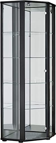K-Möbel Eckvitrine in Schwarz (176x56,5x56,5 cm) mit 4 Glasböden, Schloss, Spiegel - Modellauto Vitrine Schwarz - Vitrinenschrank - Sammlervitrine - Wohnzimmerschrank Glasvitrine Regal
