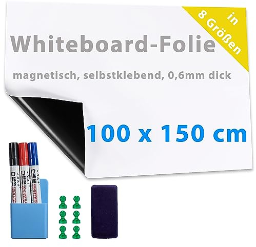 Dynamic-Wave Magnetische Klebefolie & Whiteboard - Wandfolie 100 x 150 - Vielseitige Magnetische Schreibtafel in weiß - Whiteboard Folie