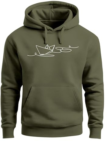 Neverless® Hoodie Herren Boot Polygon Papier-Schiff Origami Aufdruck Print Kapuzen-Pullover Männer Fashion Streetstyle