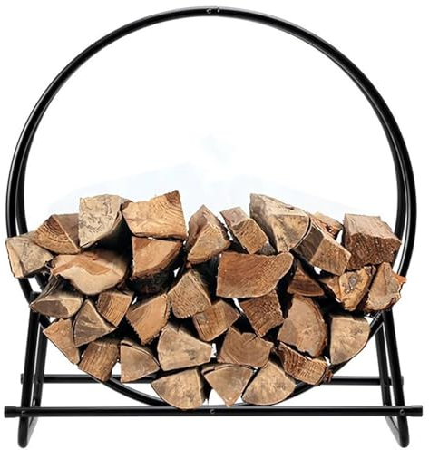 NUNETH Kaminholzregal 30 Mittelgroße Brennholzregale aus Metall, Holzkorb, Rundes, Wetterbeständiges Holzlagerregal, Schwarzer Feuerstellen-Kaminhalter für Deck, Hof, Rasen, Garten