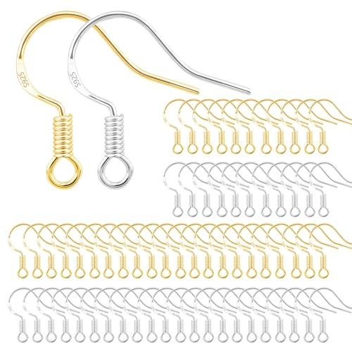 100 Stück Sterling Silber 925 Ohrringhaken Gold Ohrringe Selber Machen Set | Ohrringhaken Fisch Ohrhake Tropfenohrring Ohrhänger Ohrringe Selber Machen Set Ohrringverschluss Schmuckherstellung Zubehör