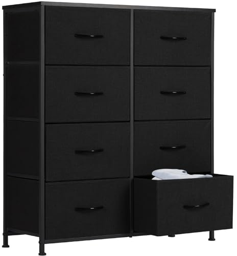 Sweetcrispy Dresser, Dresser for Bedroom Drawer Organizer Storage Drawers, Fabric Storage Tower with 8 Drawers, Chest of Drawers with Steel Frame, Wood Top for Living Room, Closet,Black