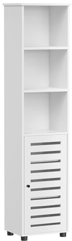 VASAGLE Hochschrank fürs Badezimmer, hoher Badezimmerschrank, Badregal stehend, mit 3 offenen Fächern und 2 verstellbaren Einlegeböden, Wohnzimmer, Eingangsbereich, wolkenweiß BBK160W01