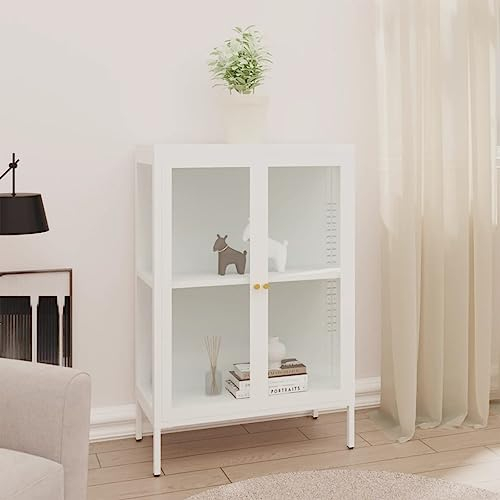 THOYTOUI Modernes Design Esszimmer Sideboard,Nachttisch,Aufbewahrungsschrank für Wohnzimmer Schlafzimmer Bad,Sideboard Weiß 75 x 35 x 105 cm Stahl und Glas