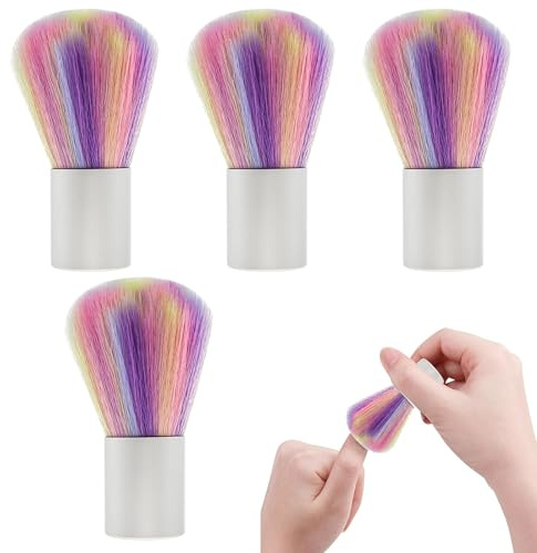 Jaczora 4 PACK Dust Brush for Acrylic Nails, Soft Brush Nail Soft Kabuki Nail Art Dust Powder Remover Brush Hair Dust Cleaner Brush for Makeup Manicure Tool (Rainbow colors)