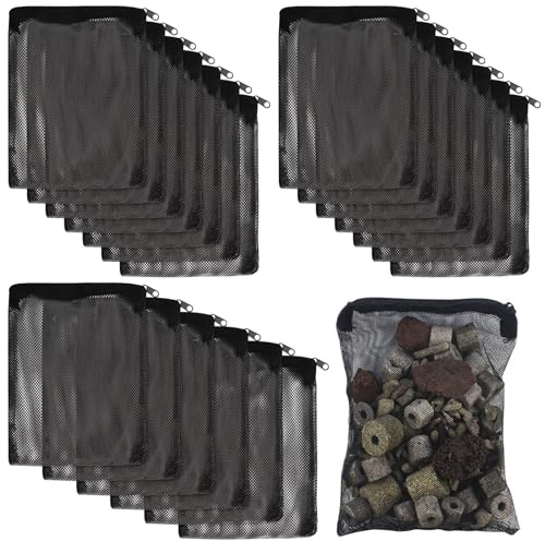 SBYURE Confezione da 20 sacchetti filtranti riutilizzabili per acquario, a maglia fine, con cerniera in plastica, per anelli in ceramica biosfera, 20 x 15 cm