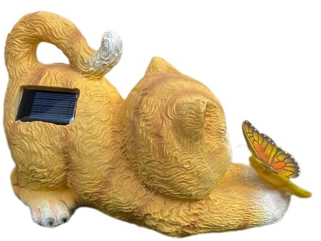 Statue de chat solaire, lampes solaires de chat pour jardin extérieur - Statues de sculpture de papillon de chat décor extérieur,Figurine décorative de chat en résine, décorations en résine artistique