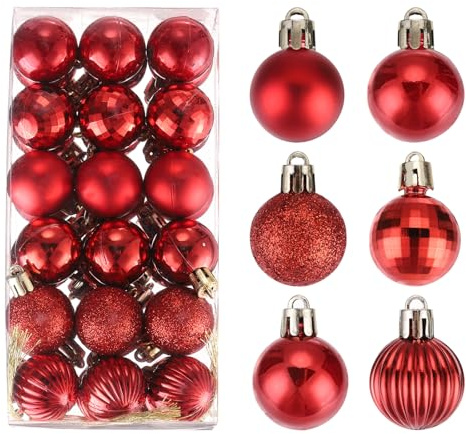 sourcing map Christmas Ball Ornaments Christmas Tree Decorations Balls Red Baubles 1.2/3CM for Party Decoration Wedding Holiday Christmas Decor 36Pcs