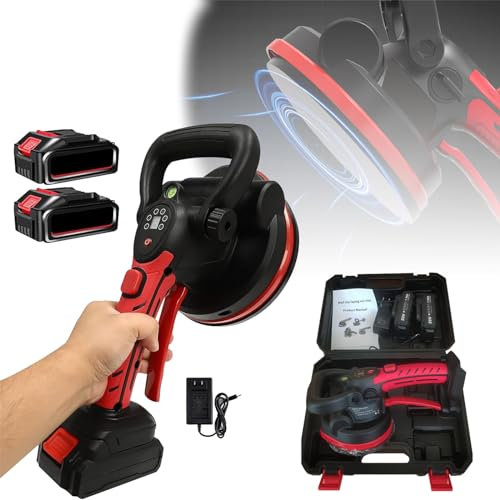 6 Gears Tile Vibration Machine (18cm Suction Cup), Handheld Tile Tilling Machine + LCD Screen + 2 Lithium Battery + 90° Rotatable D-Handle, for Floor Tiles/Wall Tiles Tools