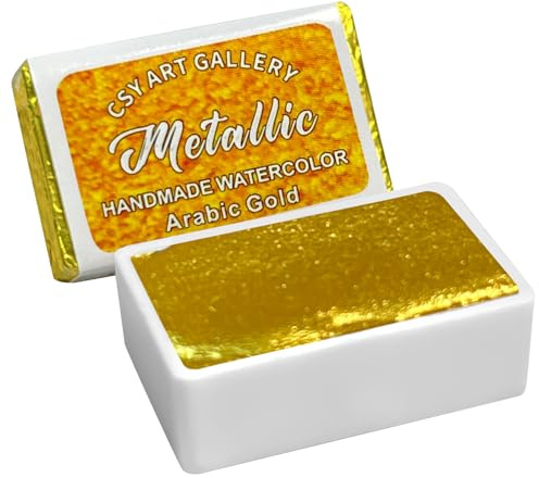 CSY art gallery Metallic-Aquarellfarbe, handgefertigt, volle Näpfchen, Gold-Schimmer-Glitzer-Aquarellfarben, Farbwahl (Arabisches Gold)