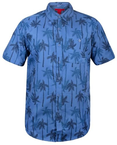 True Face Mens Hawaiian Shirts Short Sleeve Slim Fit Casual Summer Beachwear Funky Palm Tree Floral Print Hawaii Holiday Shirt Adult Lightweight Top Dark Blue - 127 XL