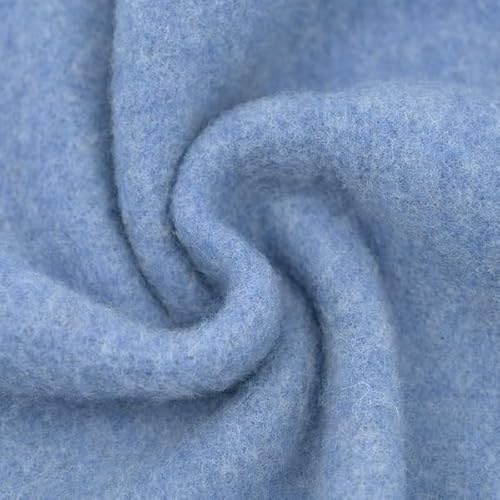 STOFFKONTOR Wollfleece Stoff - Öko-Tex Standard 100 - Mulesing-frei - Meterware, Farbe Hell-Blau - zum Nähen von Mänteln, Jacken, Ponchos, Decken, Homeaccessoires UVM.