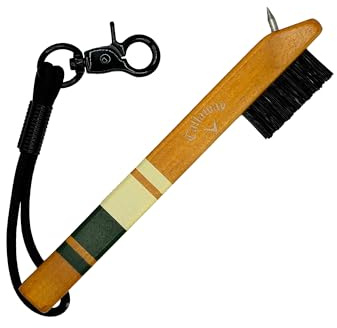 Callaway Spazzola da Golf Heritage Club Verde/Avorio – Spazzola da Golf in Legno di Ispirazione Vintage con detergente per scanalature, Corda Elastica e Clip in Metallo, setole in Nylon Non dannose