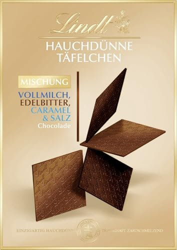 Lindt Schokolade | Hauchdünne Täfelchen Mischung | 125g | feine Täfelchen in den Sorten Edelbitter, Vollmilch und Caramel & Salz | Schokoladen-Geschenk
