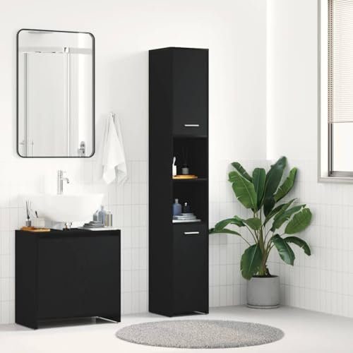 NQJIBUE Objekt-Badezimmerschrank schwarz Eiche 30 x 30 x 183 cm Konstruiertes Holz, Möbelset, Badezimmermöbel-Set