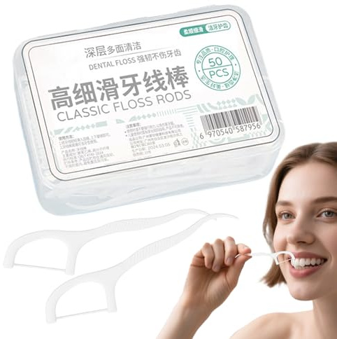 Bâtonnets de Fil Dentaire | 50 Porte-Fil Indestructible,Fil Dentaire Doux et Portable pour Voyage – Accessoire d'Hygiène Dentaire pour