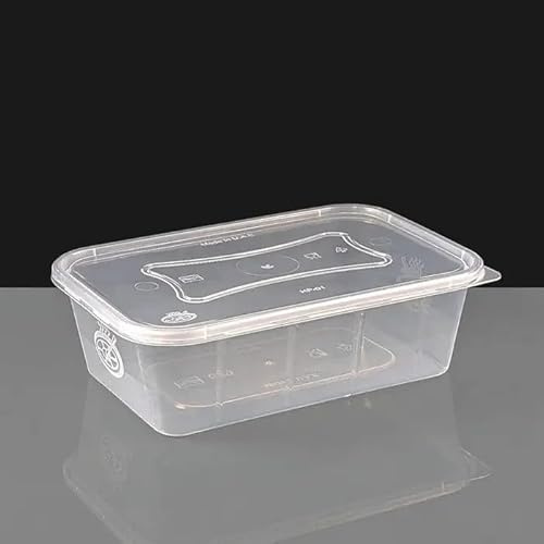 Foglish Home & Garden Lot de 20 boîtes alimentaires rectangulaires en plastique avec couvercles, passent au micro-ondes et au congélateur 500 cc