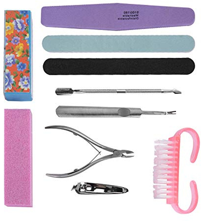 KIMISS Conjunto de Herramientas de Arte de Uñas Profesionales de 10pcs: Archivos de Uñas, Buffers, Clipper, Empuje y Cutícula para Cuidados de Manicura y Pedicura