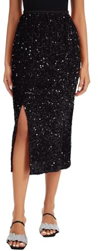 MINTLIMIT Damen Glitzer Lang Rock Samt Pailletten Bodycon Midi Röcke Hohe Taille Elegant Maxirock für Bankette und Partys Freizeitrock