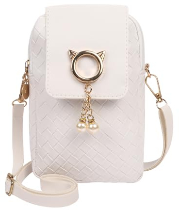 Apradas Mobile Phone Bag for Ladies White Small Crossbody Phone Bag for Women Small Phone Shoulder Bags Women with Adjustable Shoulder Straps PU Leather Phone Pouch Bags for Girls (White)