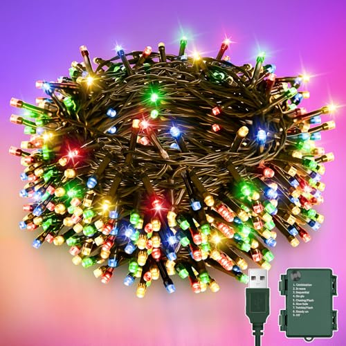 Etopgo LED Lichterkette Batterie Timer, 10M 100LED Lichterkette Außen Bunt mit 8 Modi und USB-Betrieben, IP65 Wasserdicht Lichterkette für Innen Außen, Weihnachtsbaum, Garten, Partys