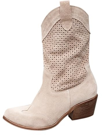 Cowboy, stivaletti da donna marroni, in pelle, per l'autunno, comodi, corti, autunnali, neri, stivali invernali a mezza altezza, alla caviglia, per attività all'aria aperta, eleganti, beige., 36 EU