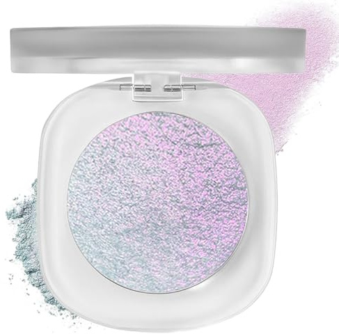 Holographic Chameleon Eyeshadow Palette, Cream to Powder Duochrome Highlighter – Pink Lilac Shimmer Color Shift Makeup, Long Lasting Iridescent Eyeshadow for Face and Eyes（#02）