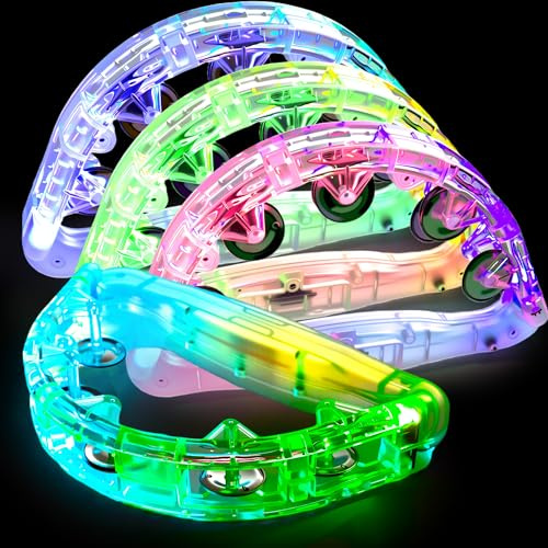 Leucht-Tamburin, LED-Tamburin, bunt, blinkend, Hand-Tamburin, leuchtet im Dunkeln, für Erwachsene, Hochzeit, Party, Geschenke, Perkussionsinstrument, 4 Stück