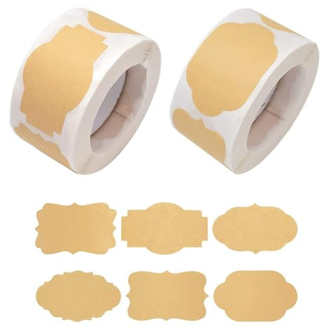 500 Stück Kraftpapier Selbstklebe-Etiketten, 2 Rollen Marmeladengläser Etiketten, Selbstklebende Aufkleber, Geschenkaufkleber, zum Beschriften von Marmeladengläsern, für Geschenke, Flaschen, Haushalts