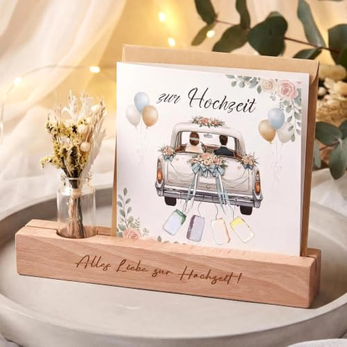 Maitys 4 Set Geldgeschenk Hochzeit inklusive Großer Holz Kartenhalter Hochzeitskarte Geldgeschenk mit Umschlägen Hochzeitsgeschenke für Brautpaar Hochzeitsgeschenk Geld Flitterwochen Geschenk