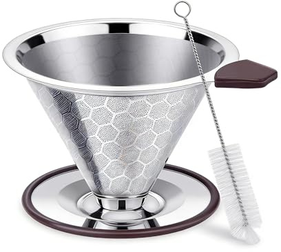 Oavie Pour Over Coffee Filter - Stainless Steel Reusable Dripper | Paperless Drip Cup Coffee Maker | 800 Mesh Filter | Coffee Filters