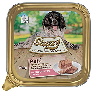 Stuzzy, Aliments humides pour Chiens Adultes au goût du Jambon, du pâté et de la Viande en Morceaux - Total 3,3 kg (22 bacs de 150 G)