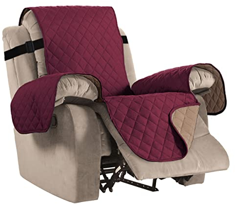 BellaHills Verdeckbezüge Verstellbares Verdeck mit verstellbaren, gesteppten Möbeln und elastischen Riemen (Recliner: Burgund/Tan)