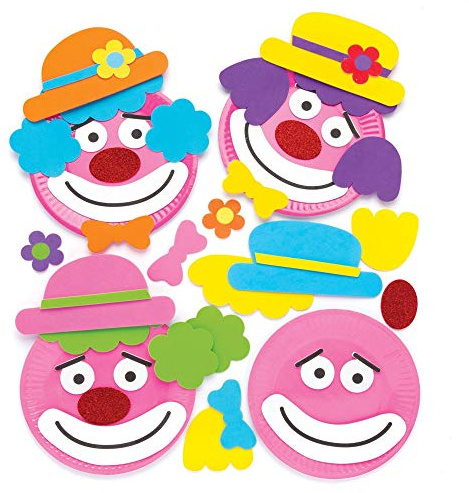 Baker Ross Teller-Bastelsets Clowns (4 Stück) Pappteller und Selbstklebende Moosgummi-Dekorationen inklusive. Perfekt für Kleinkind-Bastelbedarf und Bastelaktivitäten