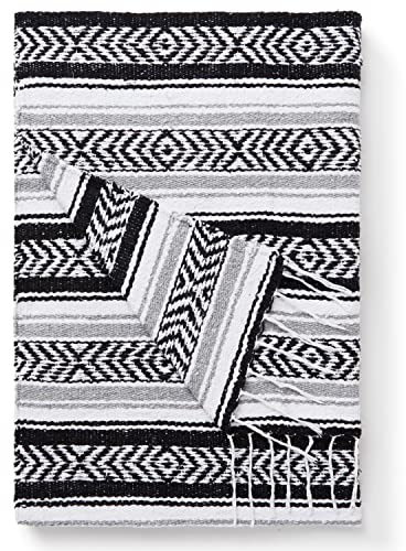 Black and Gray Mexican Blanket by Laguna Beach Textile Co - Beach, Yoga, Camping, or Decorative Throw Blanket - Traditional Handmade Serape - Gray Noir