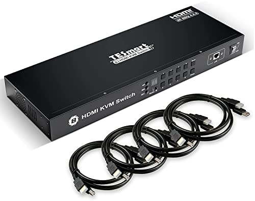TESmart HDMI KVM Switch 8 Port, 8x1 4K@60Hz KVM Switcher, EDID Emulator, Hotkey, RS232/LAN Port, Monitor Keyboard and Mouse Switch for 8 Computers with Rack Ears, IR Remote and 4 KVM Cables