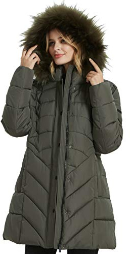 BINACL Hooded Warm Winter Outwear Coats, Extreme Cold Women Most Wished & Gift Ideas Lined Outwear 100% polyester Fashion Transitional Cycling Forest Cotton Padding Jacket with Faux Fur(Army Green,S)