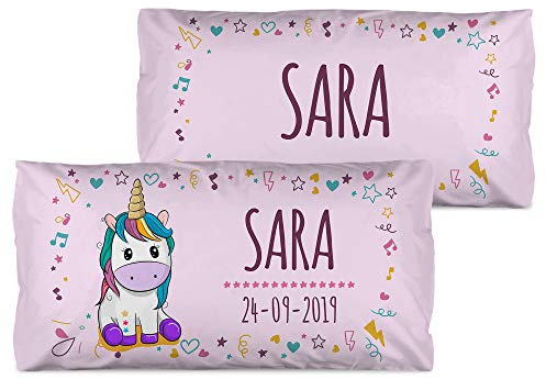 LolaPix Einhorn Kopfkissen Personalisiert mit Name. Geschenke für Kinder. Füllung enthalten. Verschiedene Designs zur Auswahl. Verschiedene Größen zur Auswahl. Rosa Einhorn