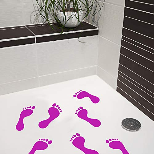 AnTina TAPES® Antirutsch Aufkleber Dusche Pads (8X Fußabdruck pink) | barfußfreundlich, für Dusche & Badewanne, pflegeleicht, wieder entfernbar, geprüfter Rutschschutz, inkl. Reinigungstuch