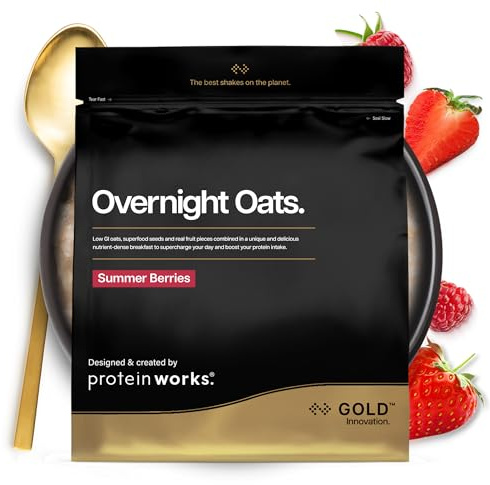 Protein Works | Overnight Oats - Gold Innovation, High Protein Breakfast, Chia & Flax Seed, Supports Healthy Weight Loss, Low Sugar, Summer Berries, 14 Servings, 1kg
