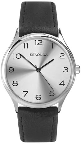 Sekonda Mens Classic Analogue Quartz Watch with Silver Dial and Black Leather Strap 1851
