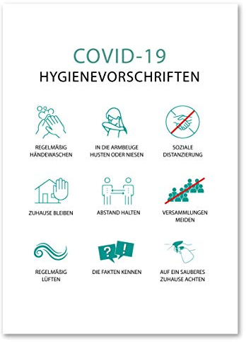 5 Stück Hygienevorschriften Premium Aufkleber A4 Sticker mit UV Schutz Gebotszeichen Warnzeichen für Außen-und Innenbereich