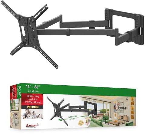 Barkan 1 Meter lang TV Wandhalterung, 13-80 Zoll Doppelarm, Schwenkbar/Vollbewegung flach & Curved Fernseher TV Halterung, hält bis 50Kg, Extra stabil, 101cm, für LED OLED LCD, Max. VESA 600x400