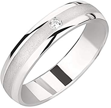 Ardeo Aurum Damenring Trauring aus 375 Gold Weißgold mit 0,02 ct Diamant Brillant 4 mm Breite massiv Ehering Verlobungsring Modell 132 Größe 60