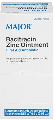 MAJOR Bacitracin Zinc Ointment First Aid Antibiotic - Contains 144 Unit Dose Packets