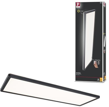 Paulmann 71003 LED Panel Atria Shine 3-Step-Dim eckig - Dimmbar Warmweiß Lichtpanel Kunststoff Deckenpanel 3000 K, Schwarz, Incl. 1x22 W, 580 x 200 mm